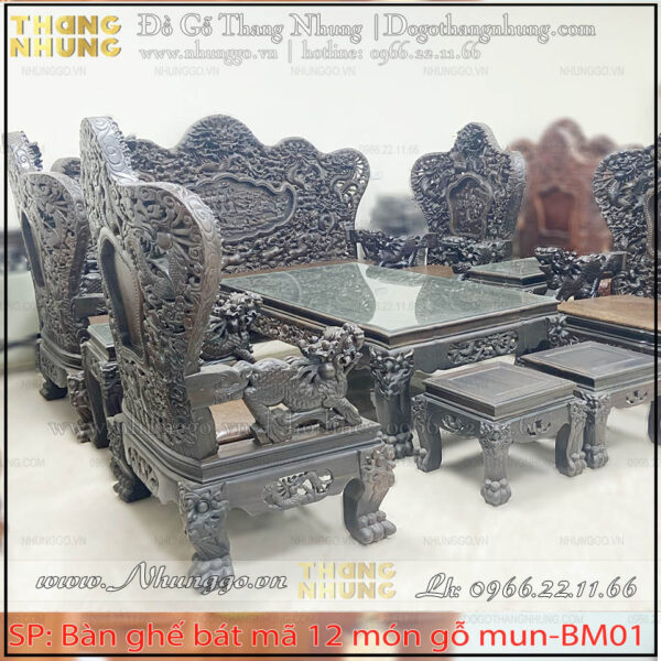 Nơi bán bàn ghế mẫu bát mã gỗ mun là cơ sở sản xuất trục tiếp tại làng nghề gỗ Đồng Kỵ, Từ Sơn, Bắc Ninh