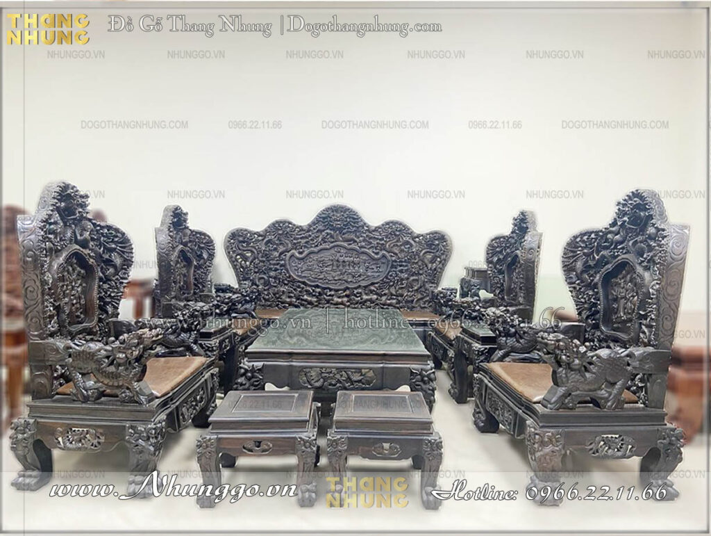 Bộ bàn ghế bát mã gỗ mun tại Hà Nội loại đẹp hiện đang được sản xuất tại đồ gỗ Thang Nhung, Từ Sơn, Bắc Ninh
