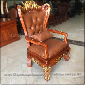 Cơ sở làm ghế chủ tịch gỗ tư nhiên bọc da nâu dát vàng tại Đồ gỗ Ngọc Bích-Nhunggo.vn