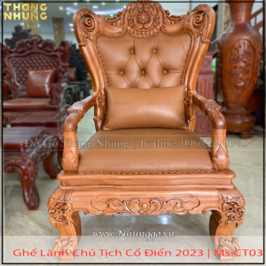 Xưởng sản xuất ghế giám đốc bọc da nâu gỗ gõ đỏ có kích thước Sz to là: Rộng 92 x Sâu 86x Cao 137cm
