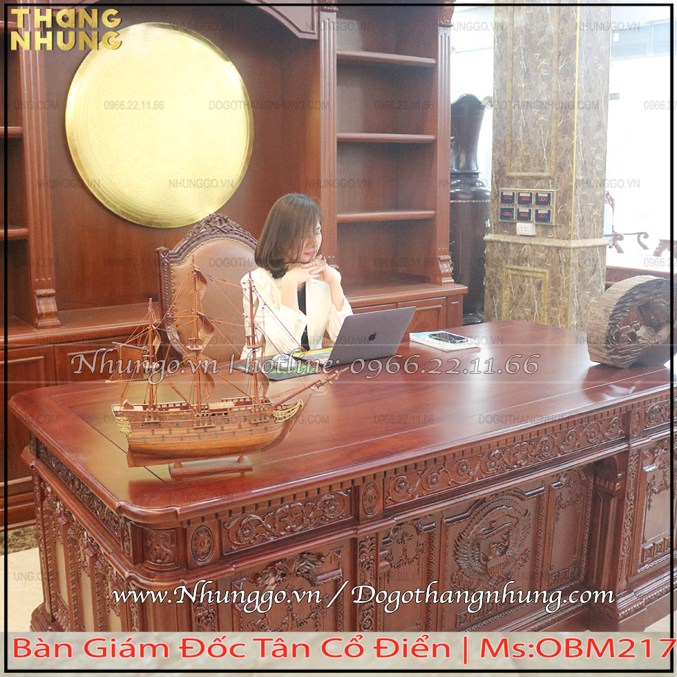 Bàn giá đốc mẫu tổng thống mỹ gỗ gõ đỏ tại Bắc Ninh được thiết kế theo bản gốc nguyên mẫu bàn tổng thống Mỹ qua nhiều đời