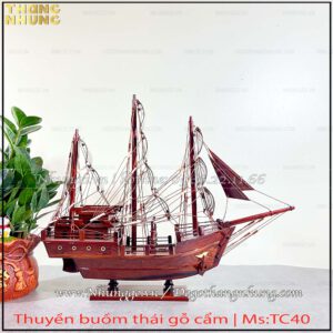 Mô hình thuyền buồm phong thuỷ gỗ tự nhiên giá rẻ có kích thước Dài 40cm(pb53)*Cao 43cm*Rộng 12cm