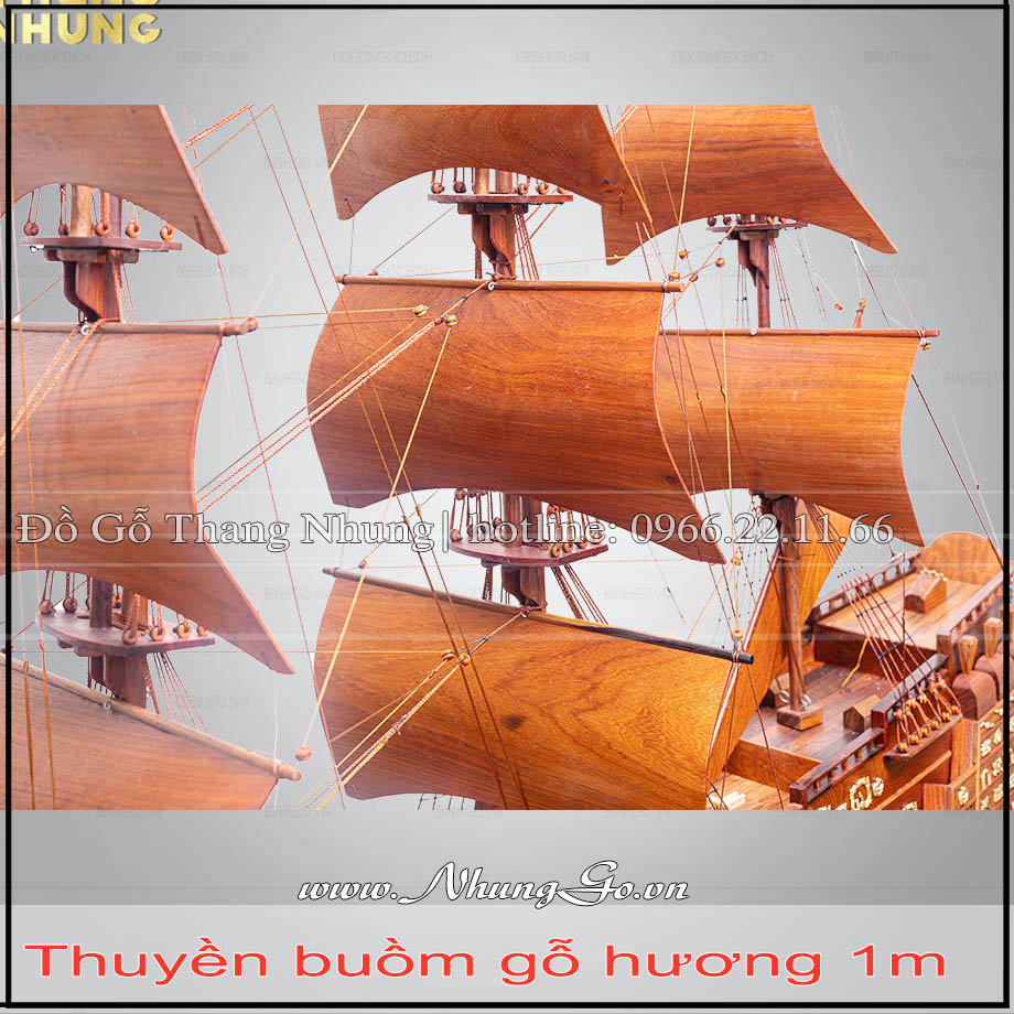 Mô hình thuyền buồm gỗ hương 5.với toàn bộ cánh buồm được làm bằng gỗ tự nhiên vừa tạo nên nét sang trọng, đẳng cấp, vừa bền đẹp và vệ dễ vệ sinh không bị ẩm mốc như các loại buồm vải