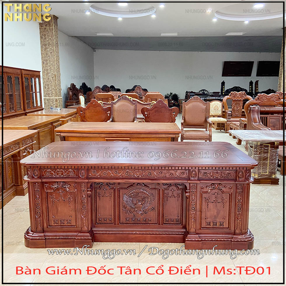 Bàn giám đốc gỗ tự nhiên tạo ấn tượng chuyên nghiệp cho không gian làm việc