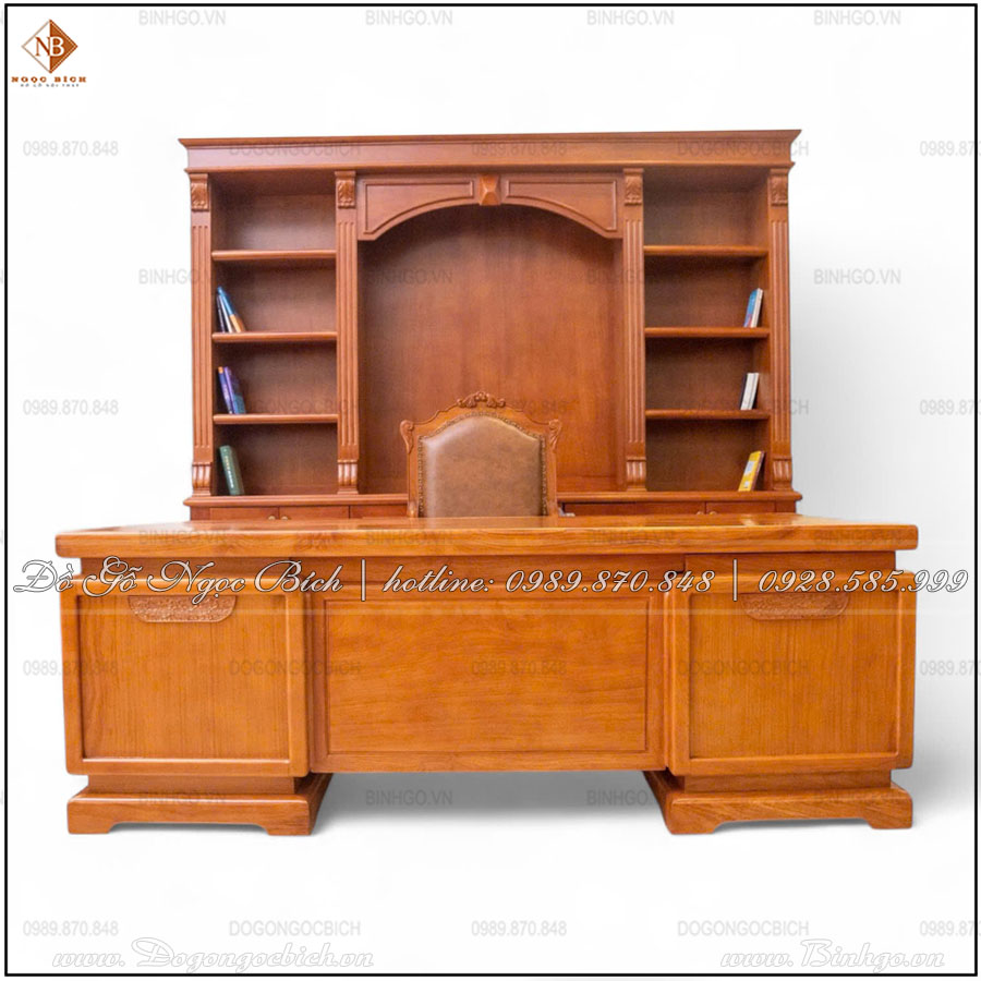 Bộ bàn Giám Đốc dài 255cm kết hợp với Ghế làm việc và tủ tài liệu được thiết kế đồng bộ từ đầu, đảm bảo sự thống nhất