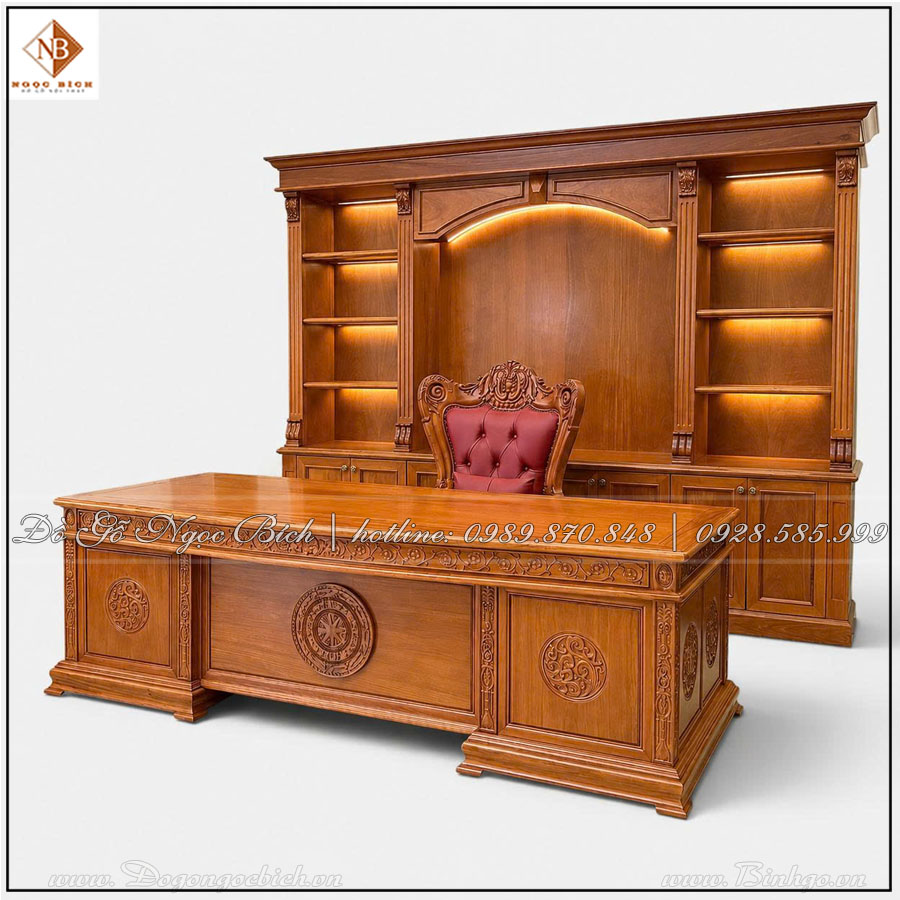 Khi kết hợp đồng bộ với ghế Chủ Tịch, tủ tài liệu, bàn trà và các sản phẩm nội thất gỗ, chiếc bàn có thể trở thành trung tâm tạo nên sự thống nhất cho toàn bộ căn phòng.