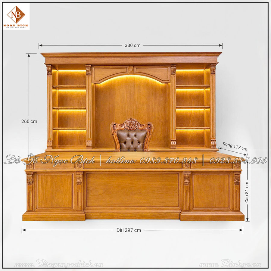 Một bàn làm việc mẫu Châu Âu dài 297cm gỗ Gõ Đỏ không chỉ là nơi xử lý công việc mà còn là biểu tượng của vị thế, sự thành công và phong cách lãnh đạo