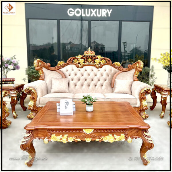 Bộ Sofa hoàng gia gỗ gõ đỏ năm 2022 được dát vàng 14k