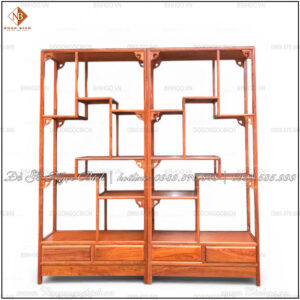 Tủ kệ phòng khách gỗ tự nhiên phong cách Á Đông