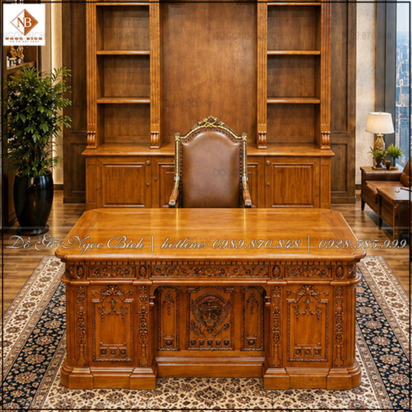 Bàn Làm Việc Tổng Giám Đốc Gỗ Gõ Đỏ Kích Thước 2m Phong Cách Tổng Thống – Biểu Tượng Của Quyền Uy Và Đẳng Cấp